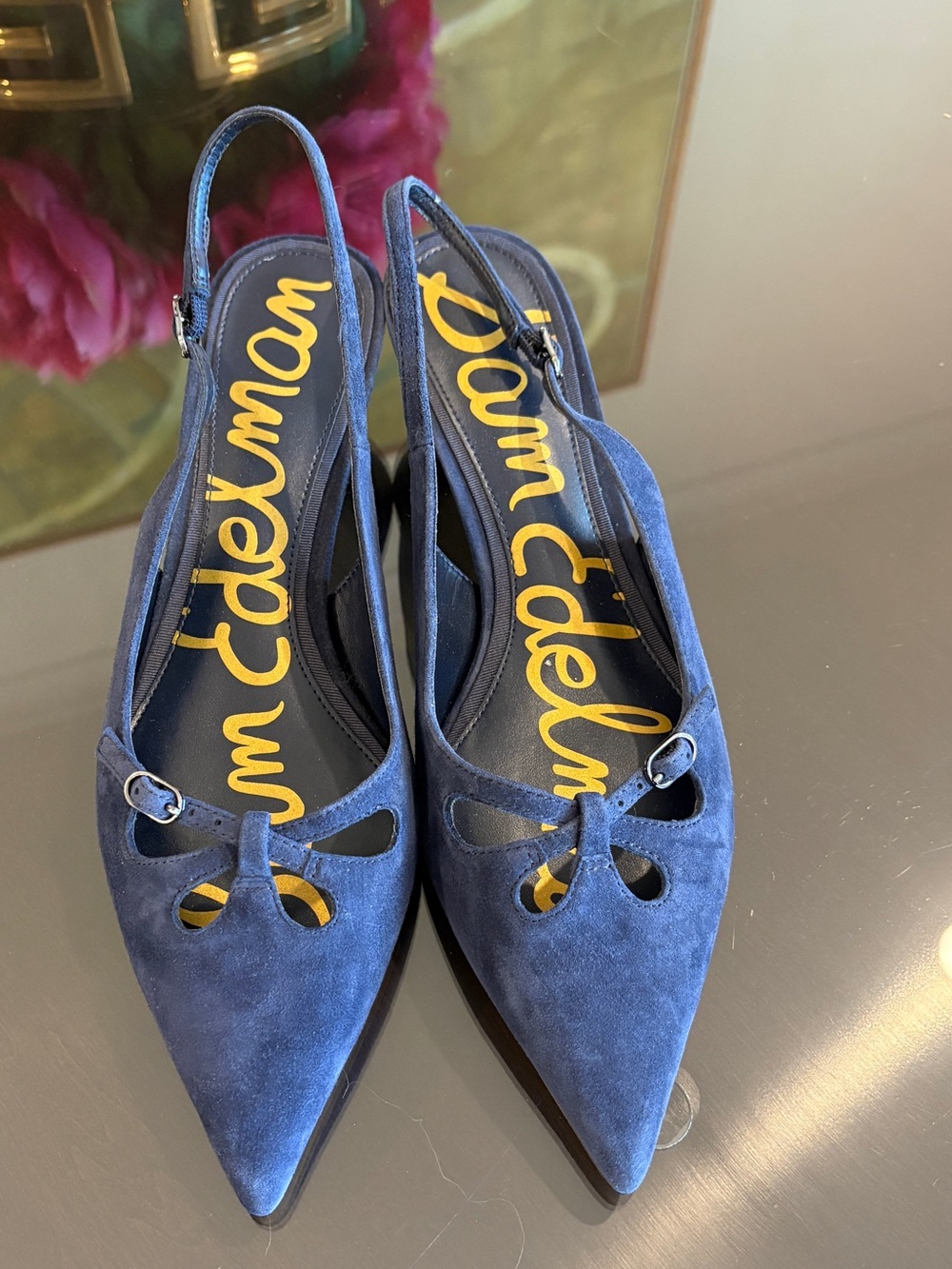 Sam Edelman Navy Blue Suede Kitten Heel Slingback Sz 9.5 NWOB - Picture 4 of 7